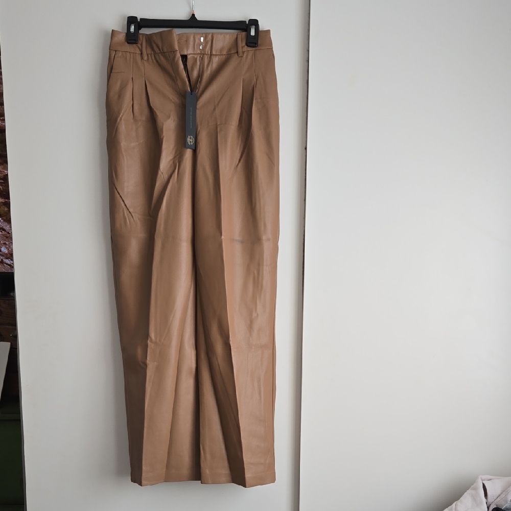 House of Harlow 1960 Women's Tan Faux Leather Pants